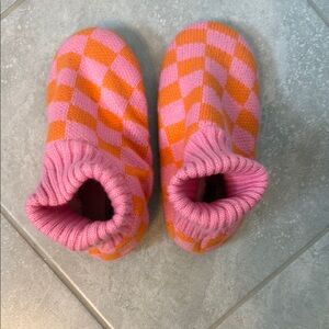 Free People Pink and Orange Checkered Slippers